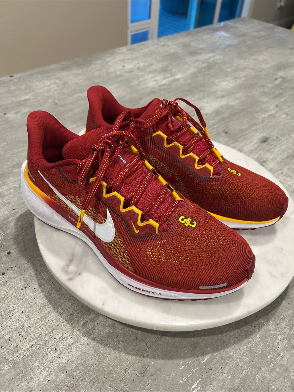 Nike Air Zoom Pegasus red with Yellow Accents and White Swoosh M- 9.5